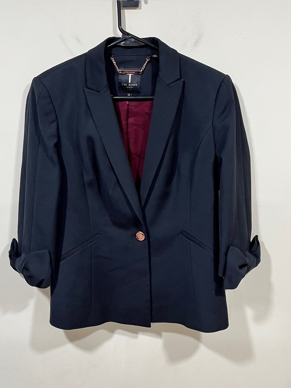 Ted Baker London single-button tailored blazer 3/4 sleeve black size 3 EUC